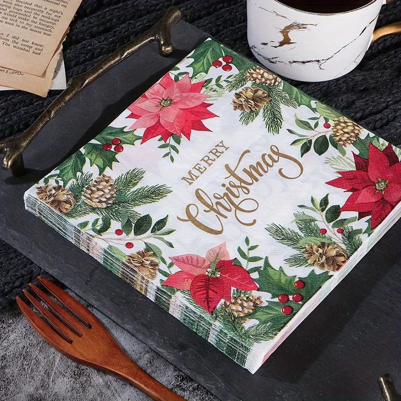 20Pcs Christmas Series Printed Paper Disposable Table Dinner Napkins Tissues Xmas Party Decoration Supplies - view 2
