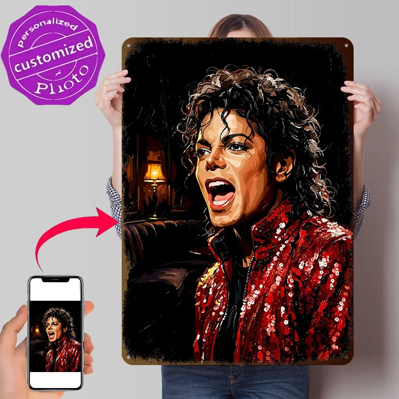Michael Jackson Thriller Era Portrait Poster Retro 3D Printed Metal Signs Customized Wall Hanging Gift for Bedroom Decorations