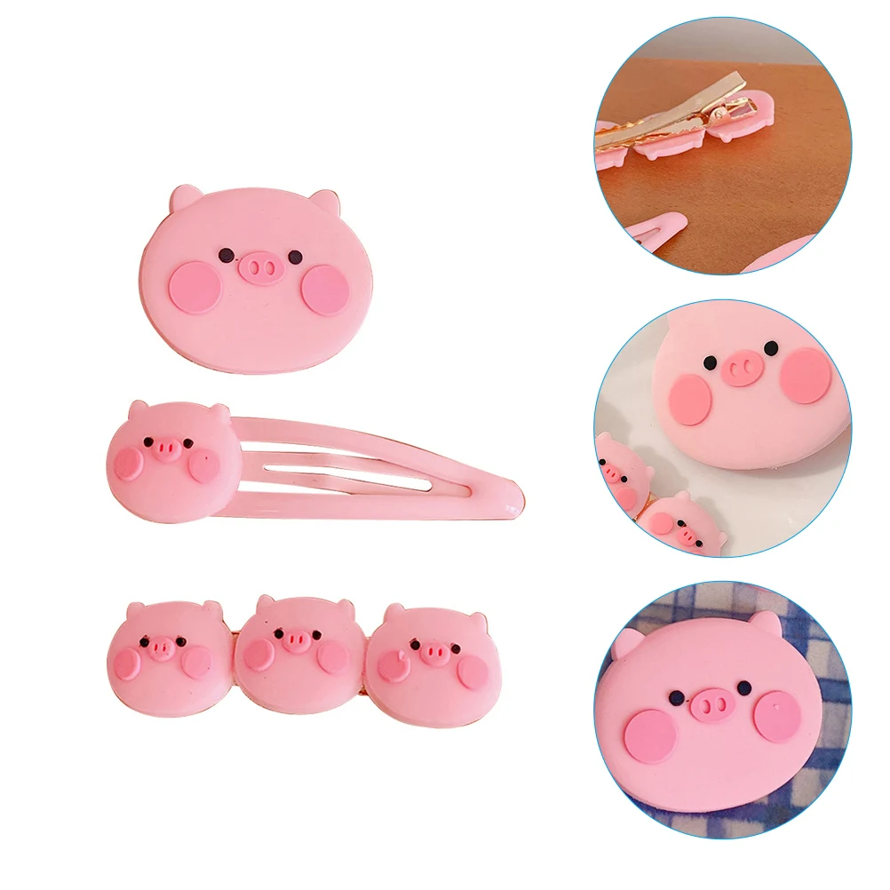 

12pcs Cartoon Pig Hairpins Pink Kids Barrettes Girl Accessories Clip Stylish Hair Decorations Sweet Animal Clips