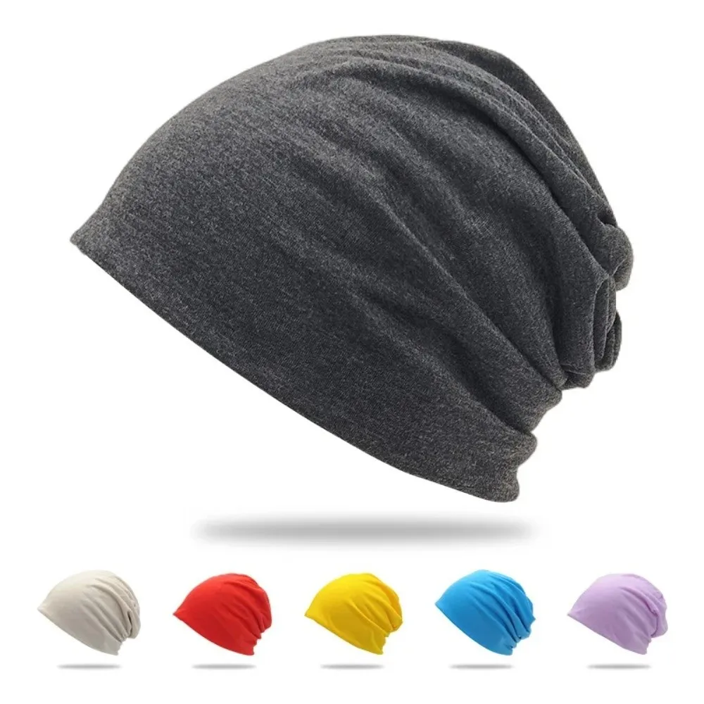 New Solid Color Slouchy Beanie Hip-Hop Lightweight Running Cap Soft Cotton Elastic Stacking Bonnet Unisex Men Women