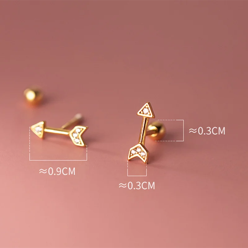 WANTME 925 Sterling Silver Simple Unique Charm Pave Zircon Arrow Screw Bead Stud Earrings for Women Special Piercing Jewelry