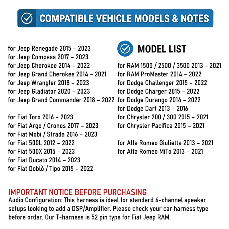 PHYEE FCA 52-Pin Stecker auf Buchse ISO T-Harness für Jeep, Fiat, RAM, Dodge, Chrysler, Alfa, Uconnect Stereo DSP Verstärker Verlängerungskabel – Detail 3