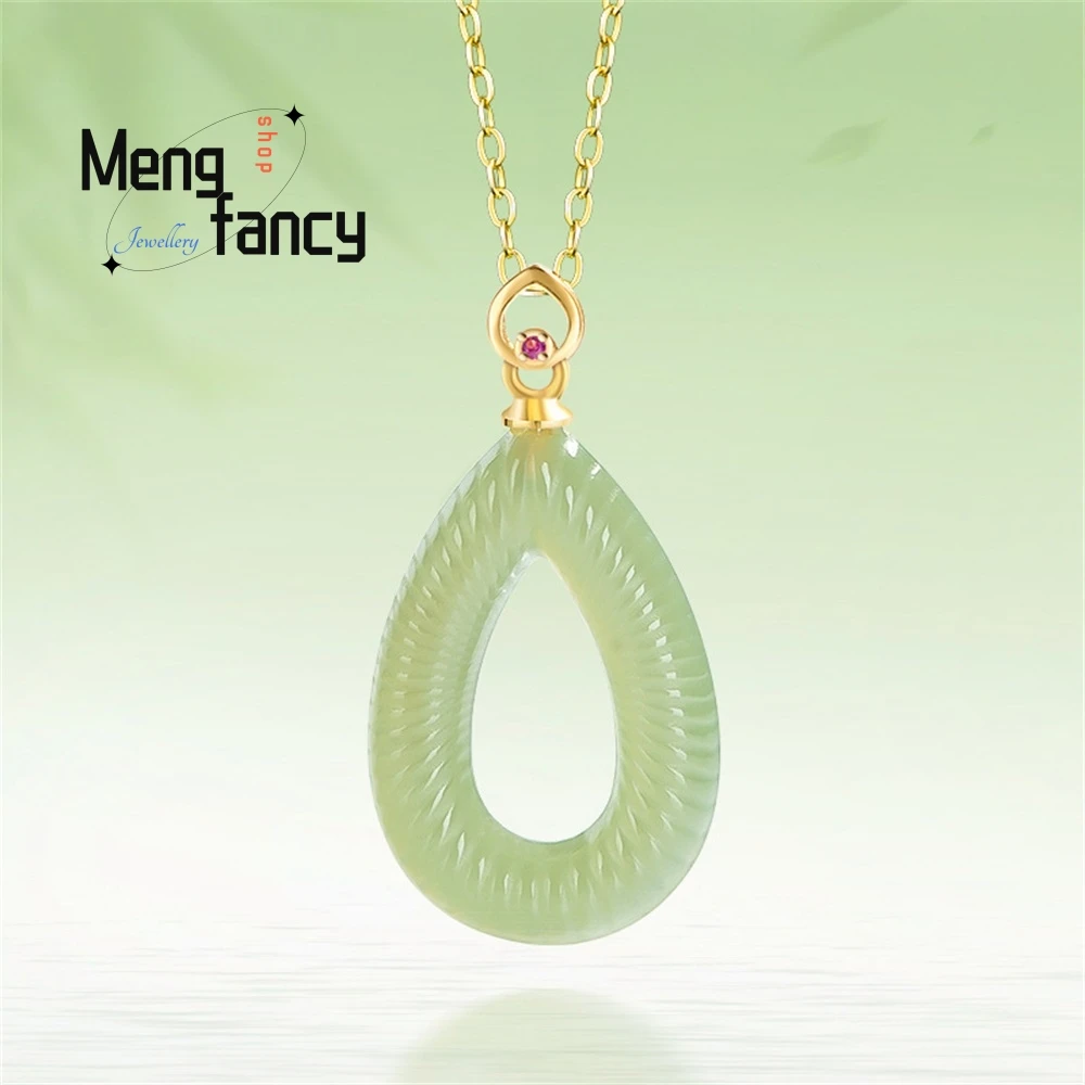 

Старый материал Hetian Jade, зеленый нефрит, кулон с волнистыми каплями воды, серебро S925, ожерелье с подвеской из натурального нефрита для женщин