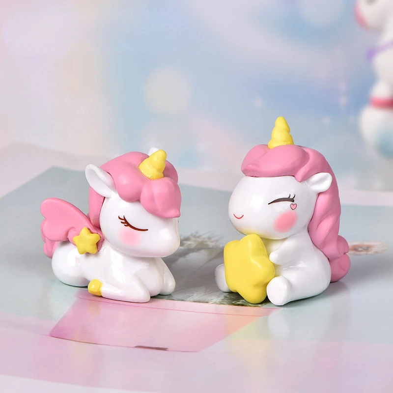 Miniaturas de unicornio para decoración de tartas de cumpleaños, accesorios de miniaturas Kawaii para habitación