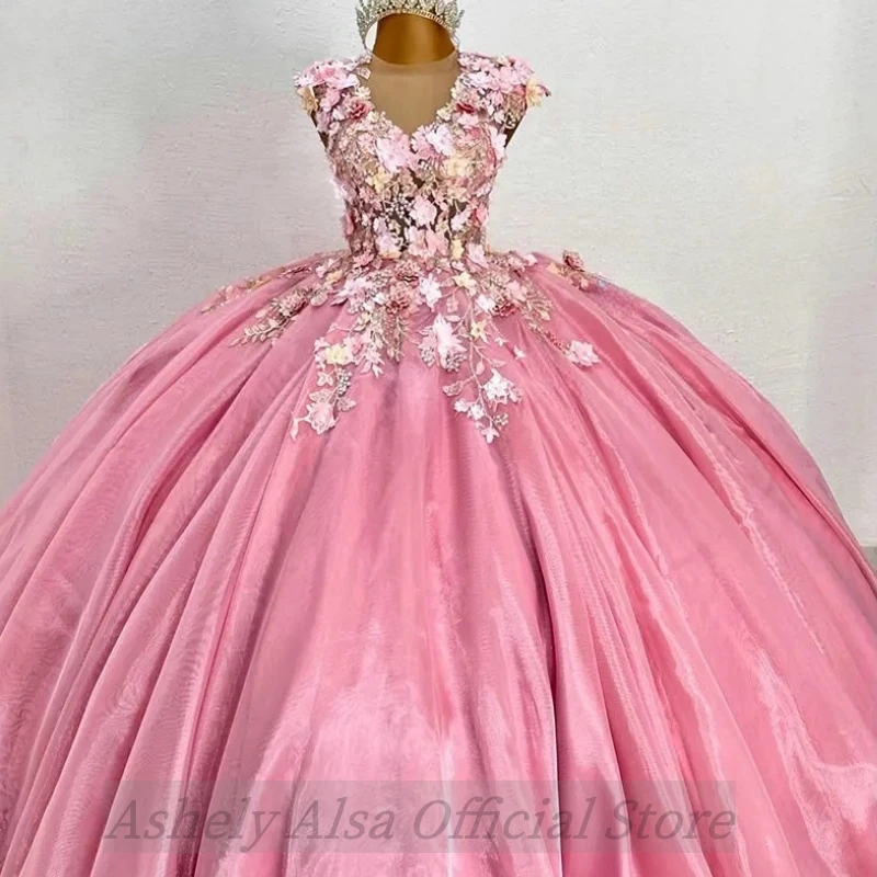 Vestido De quinceañera De princesa rosa personalizado, Floral 3D, Sexy, con espalda hueca, dulce 16, Vestidos De graduación, fiesta De cumpleaños, Vestidos De 15 Años