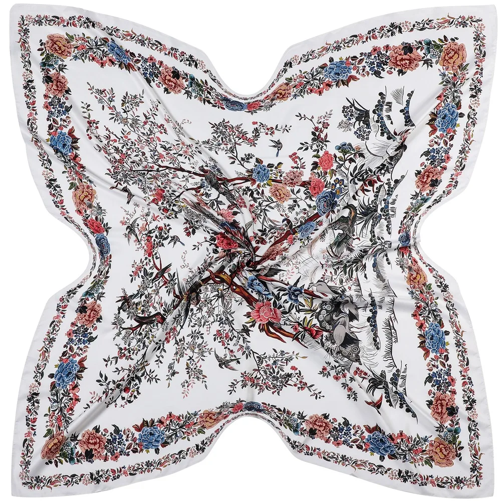 

French New 130cm Bird Rose Scarf Warm Soft Shawl Wrap Four Seasons Versatile Travel Accessory Sunscreen Luxury Gift Present