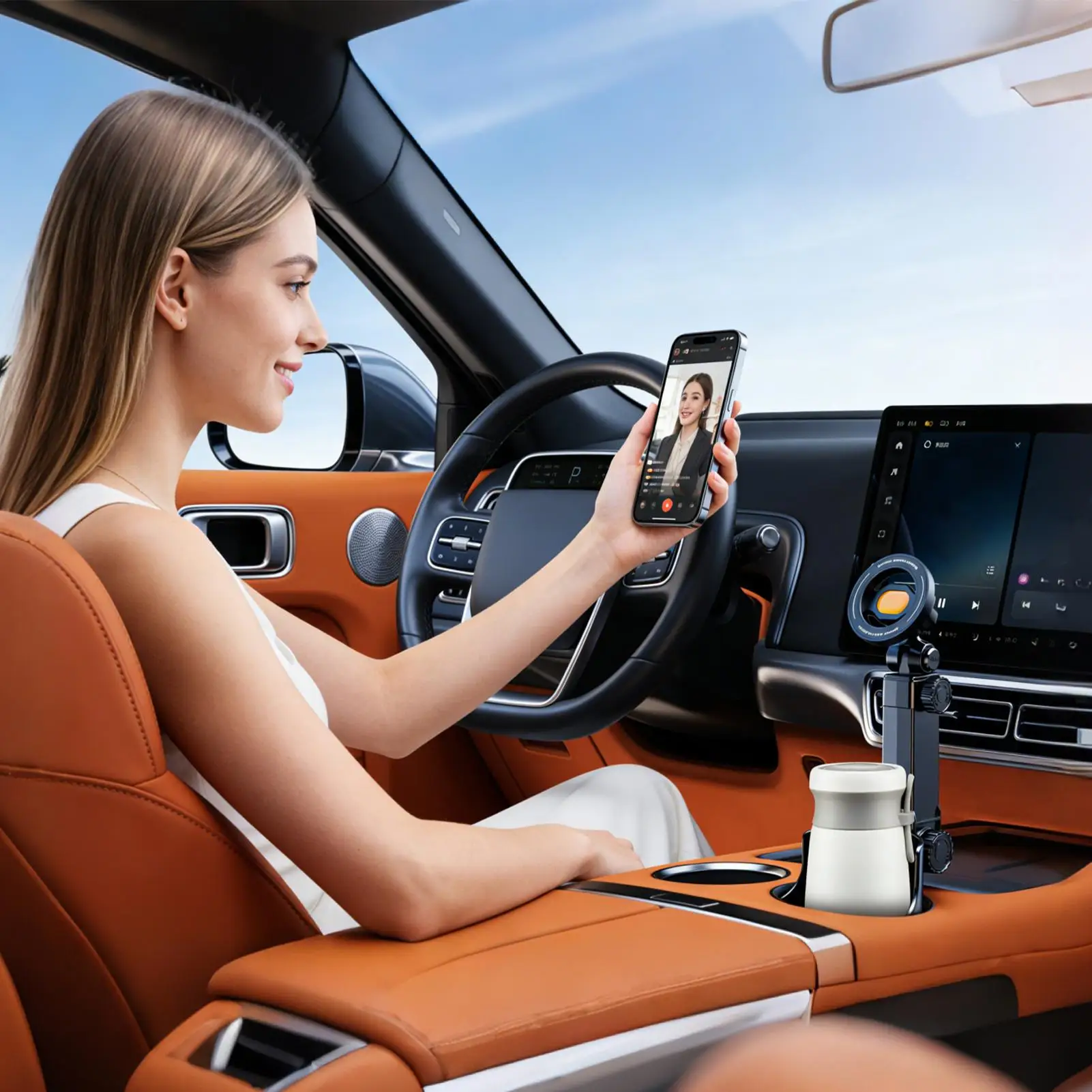 Space Saving Car Accessory Combines Cup Holder & Phone Stand With Strong Magnet Easy to Use for Secure Hands Easy Use