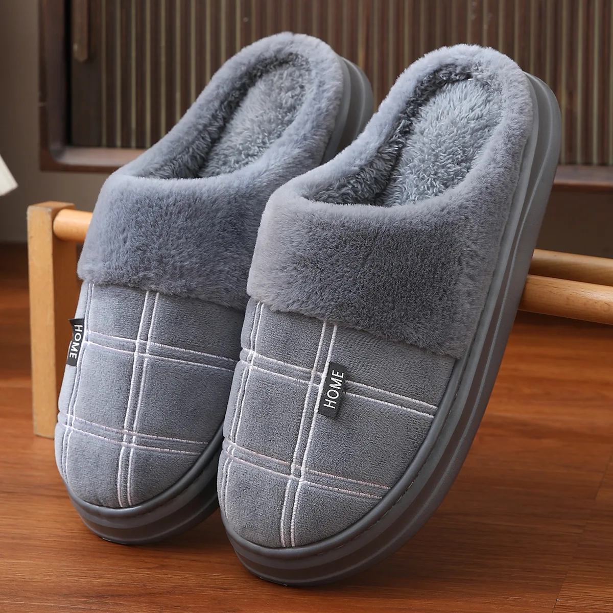 

EVA House Slippers for Men Plaid Warm Soft Comfortable Non Slip Living Room Shoes Sturdy Sole Big Size 40-50