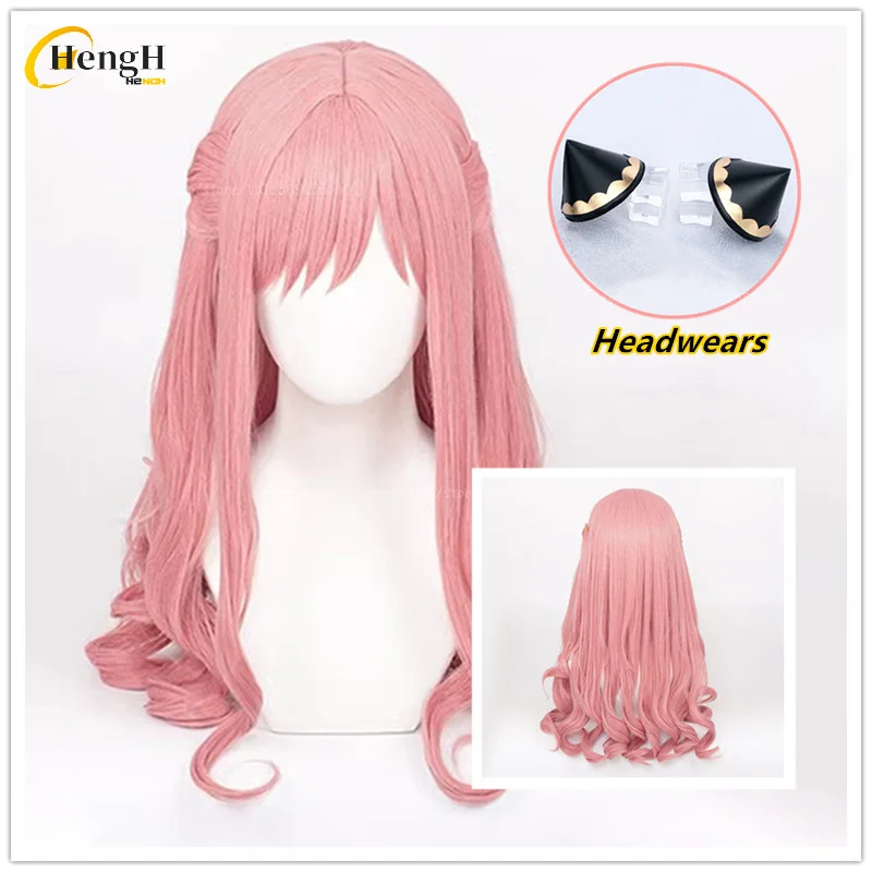 In Stock Synthetic Anime Adult Anya Forger Cosplay Wig With Headwears Long 58cm Pink Curly Hair Heat Resistant Hair Woman Wigs