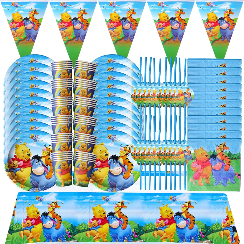 Disney Winnie the Pooh Kids Birthday Decoration Disposable Tableware Set Cups Plates Napkin Boy&Girl Baby Shower Party Supplies