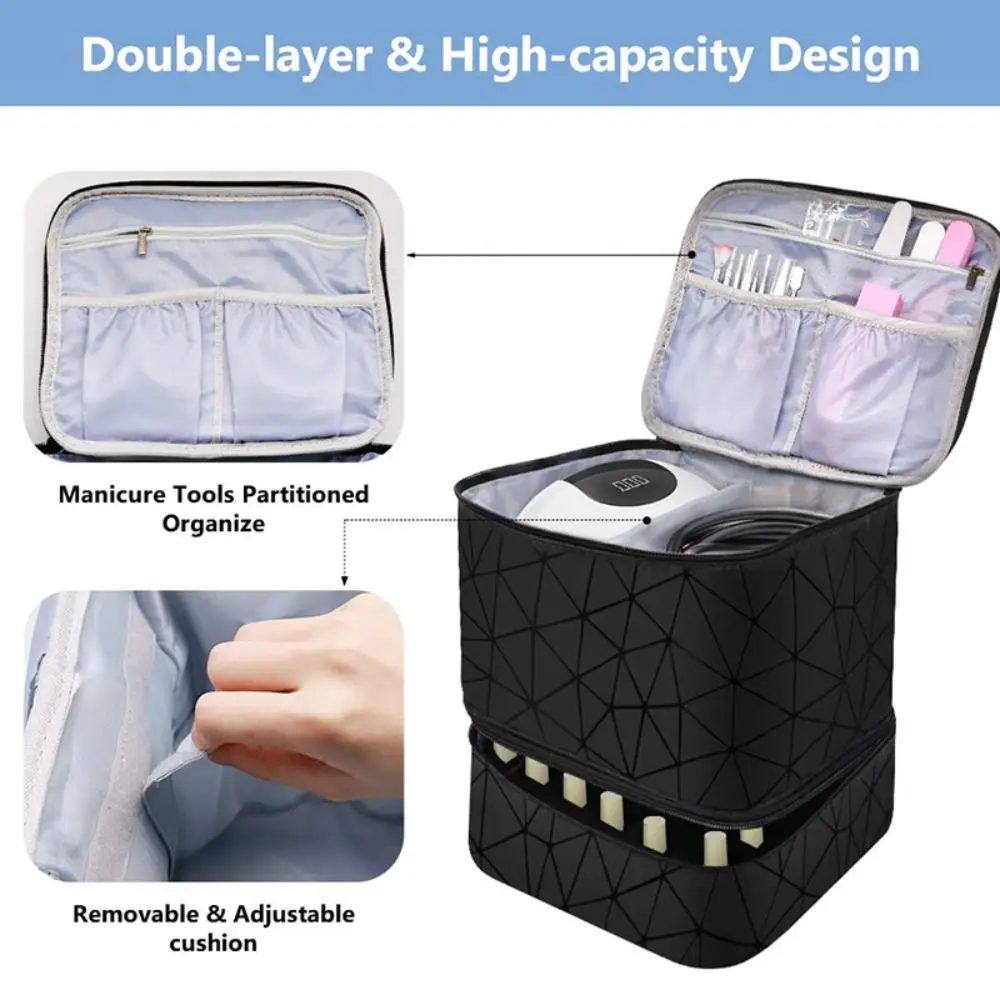 30 Grids Nylon Makeup Bag Double Layer Design Handbag Manicure Bag with Handle Professional Nail Case Cosmetic Organizer Bag