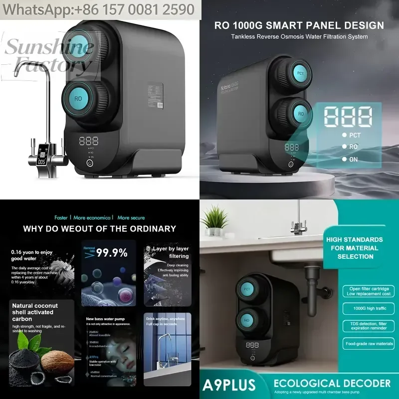 Nobana 800-1000G Household Under Sink Reverse Osmosis System Electric Self-Cleaning Water Purifier with Tankless Feature