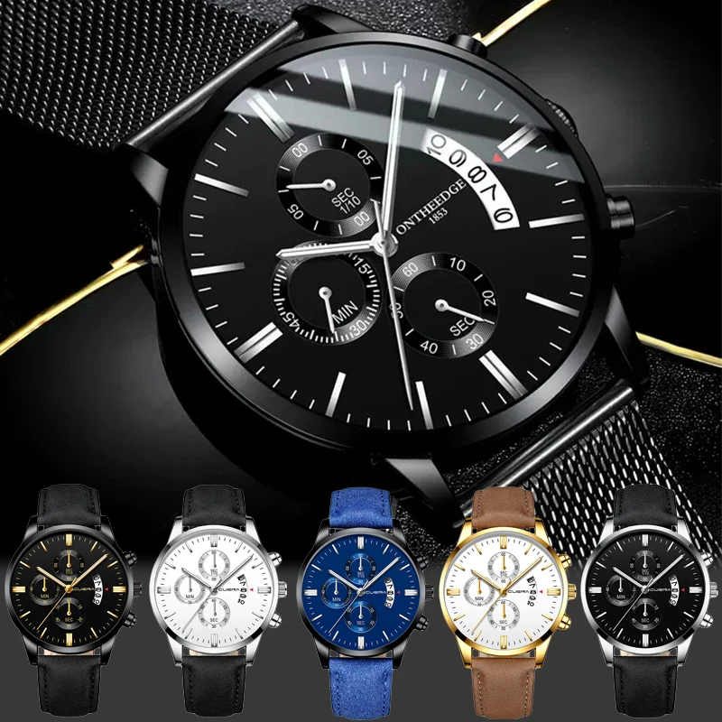 

2023 Luxury Men's Watch Top Brand Fashion Business Male Quartz Watches Minimalist Casual Leather Strap Calendar Wristwatch Clock