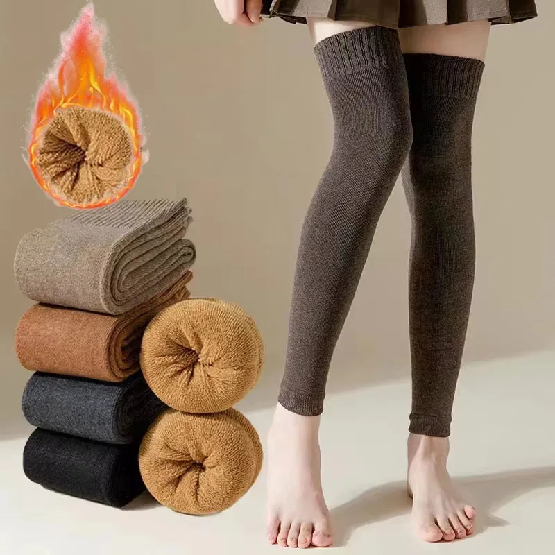1/2Pairs Winter Over Knee Sleeves Warm Fleece Thermal Thigh High Leggings for Women Cold Weather Knee Protector Socks