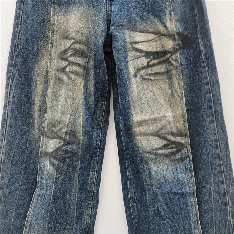 WTHT Mode frauen Gradienten Waschen Breite Bein Jeans 2025, Herbst Trendy Neue Hohe Taille Gerade Denim Hosen Weibliche 1LS2670