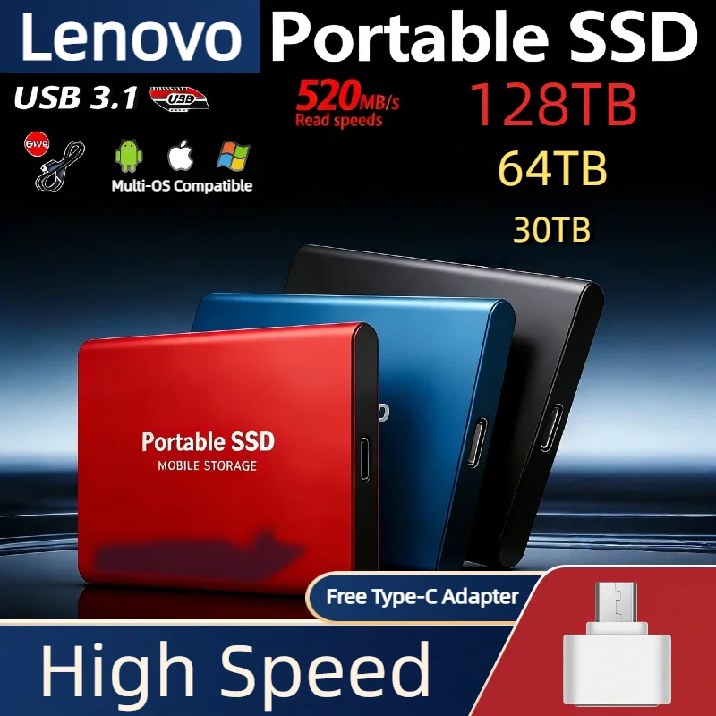 

Оригинальный внешний SSD-накопитель Lenovo T5 Mini 2 ТБ/4 ТБ USB 3.1, портативный высокоскоростной твердотельный накопитель большой емкости, флеш-диск