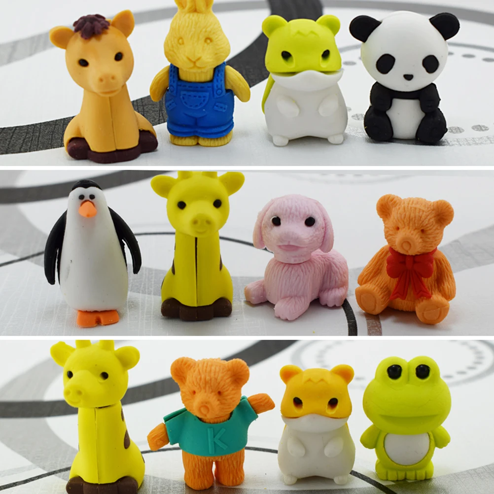 

20pcs Animal Pencil Eraser for Kids Cartoon Eraser Safe Design Glossy Supply Student Stationery Zoo