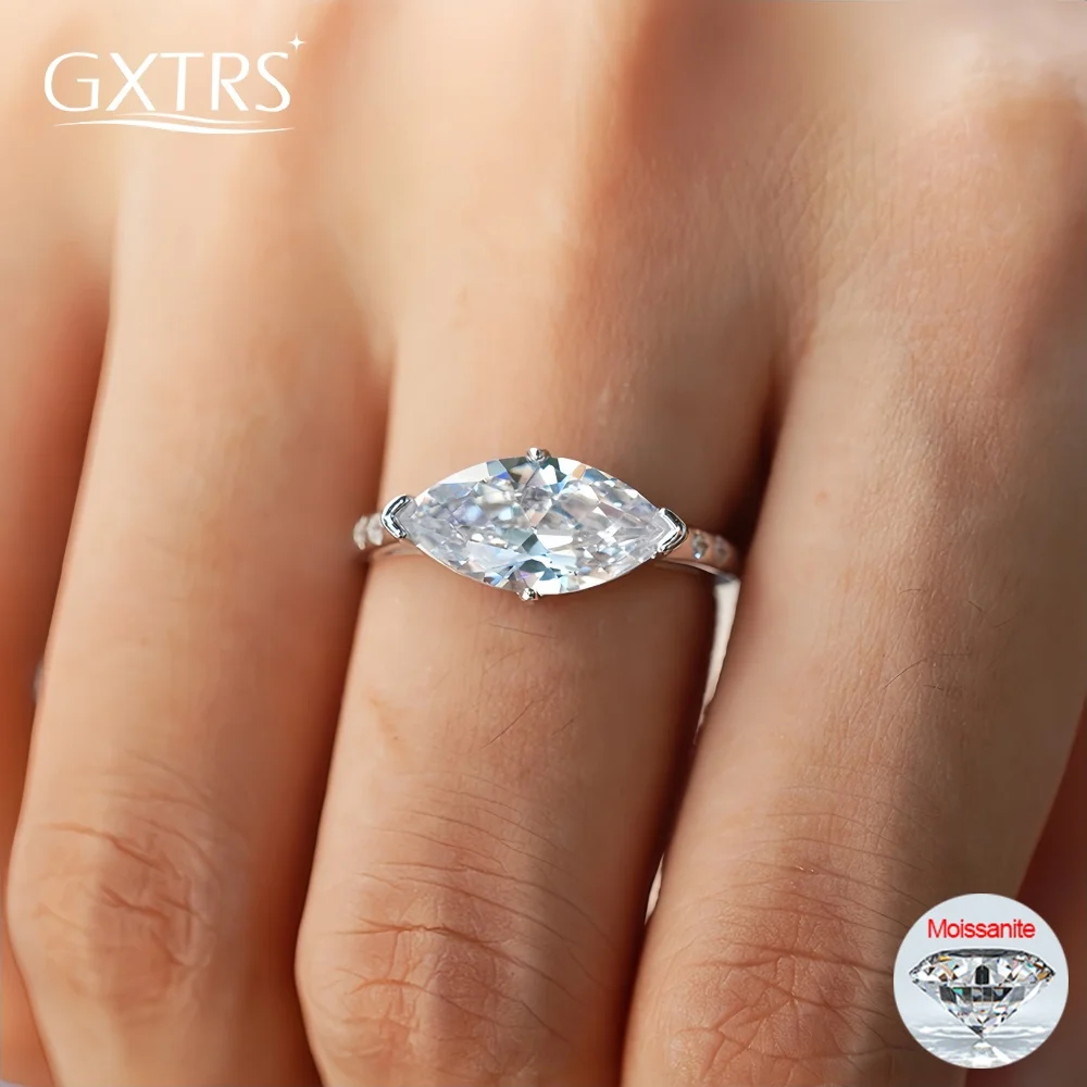 

GXTRS 3CT Marquise Cut Moissanite Ring For Women Men S925 Silver Sparkling Diamond Wedding Band 18K Plated Pass Test Jewelry GRA