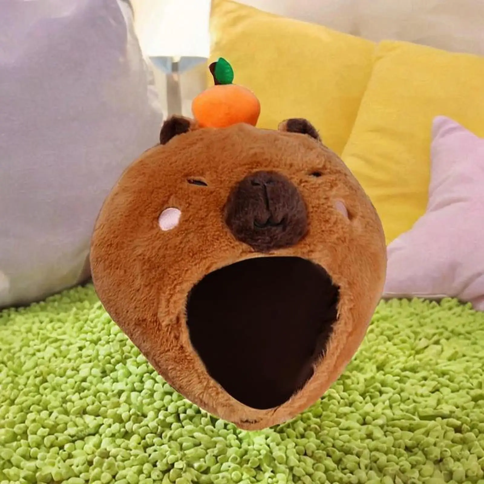 Capybara Copricapo Cappello Cartone animato Divertente Copricapo unico Cappello giocattolo Cappello di peluche per spettacoli teatrali Vacanze di compleanno Carnevale di Halloween