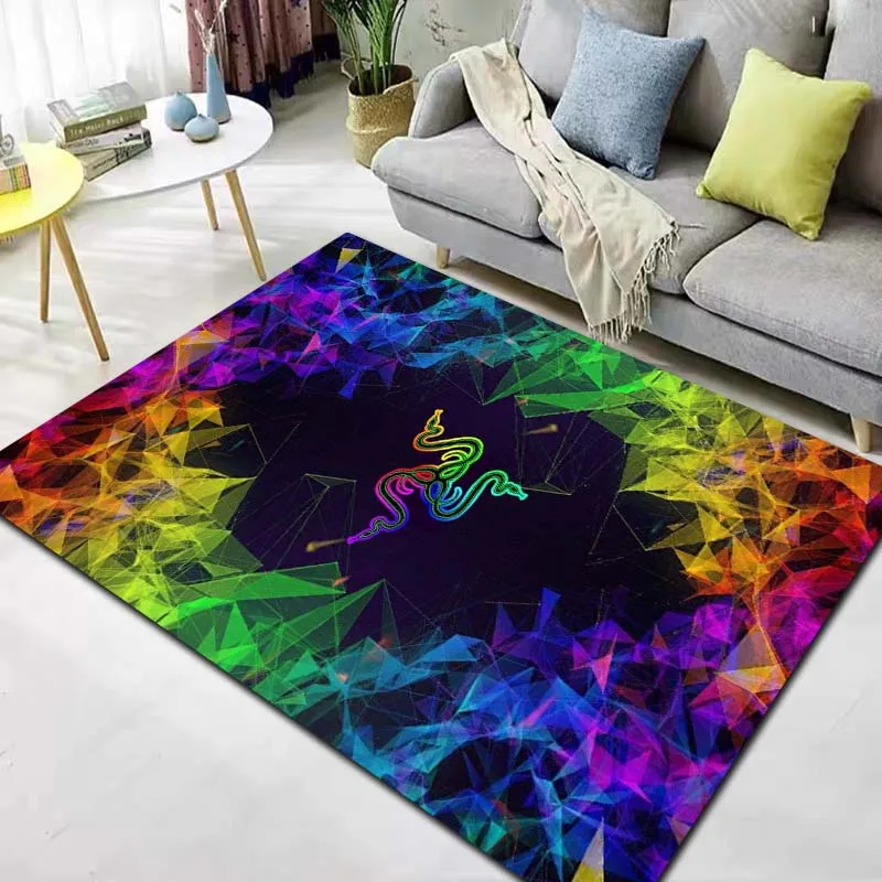 Razer Neon Snake logo Serpent Pattern Flannel Area Rug Soft Non‑Slip Floor Mat for Sofa Bedroom Game Room Home Decor Gift for