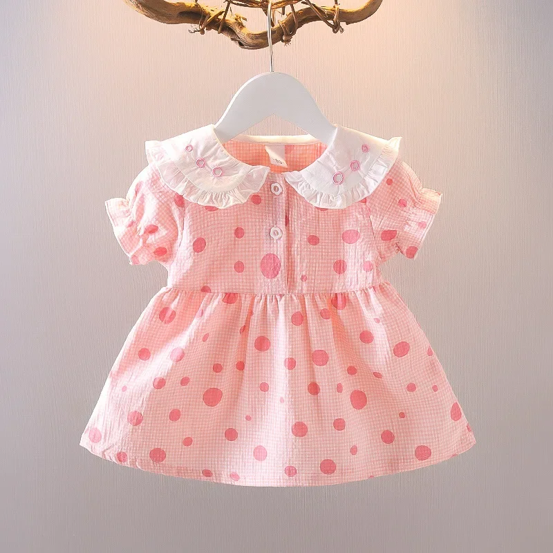 Fashion Kids Children Birthday Princess Clothes Vestidos Baby Girls Sweet Pink Dot Summer Dress Clothing