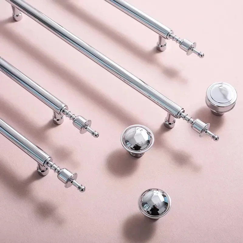 Cupboard Wardrobe Dresser Shoe Box Drawer Cabinet Bar Knobs Bright Chrome Crown Shape Furniture Handles Long Round Modern Pulls