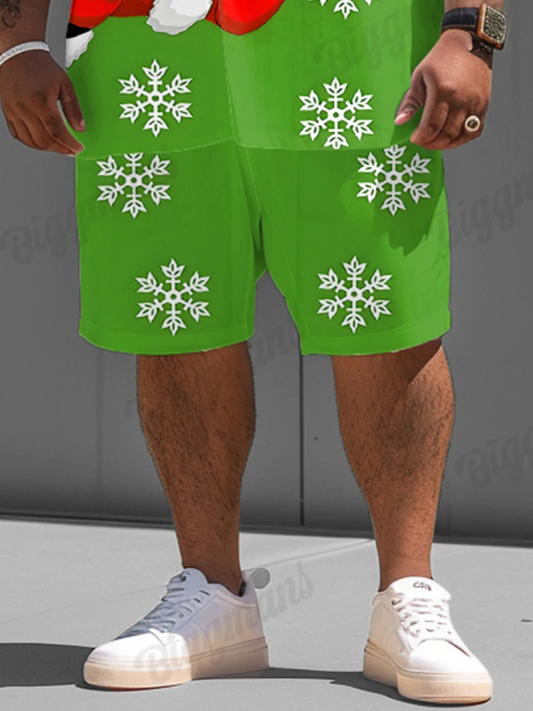 Biggmans Plus Size Merry Christmas New Outfits Mens Party Club Snowflake Print Two Piece Set Male Short Sleeve Loose Shorts Set