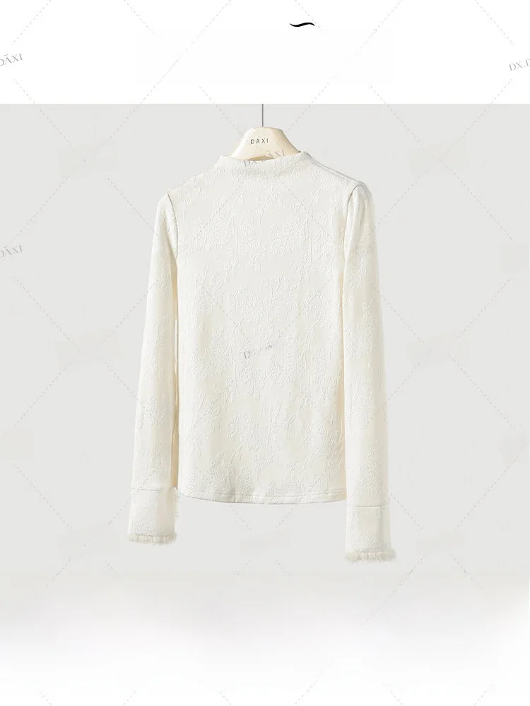 

Теплая женская термокофта с вышивкой в китайском стиле, с отделкой из меха норки, для повседневной носки, с высокой талией, прямого кроя