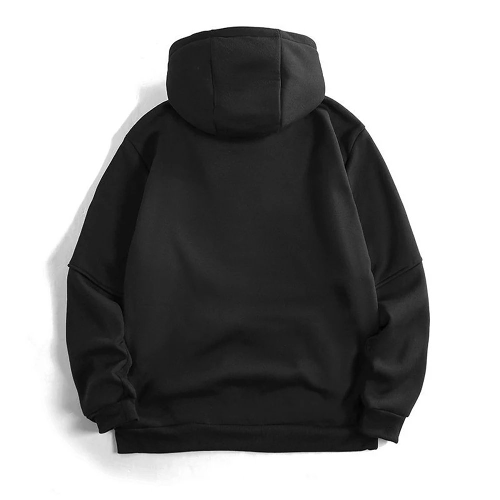 Long Sleeve Top Men Buttoned Hoodie Buttoned Solid Color Warm Lining Long Sleeve Stylish Men's Pullover Hoodie