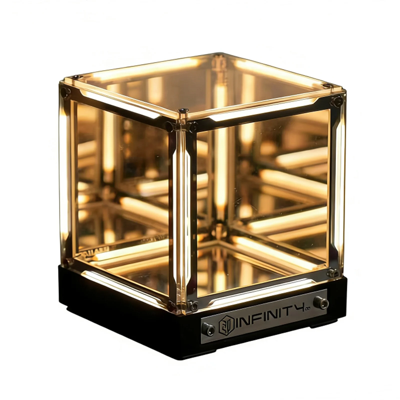 4D Mood Night Light Mirror Acrylic LED Space Ambient Lamp for Bookshelf Bedside Table Touch Dimming Rechargeable Yellow