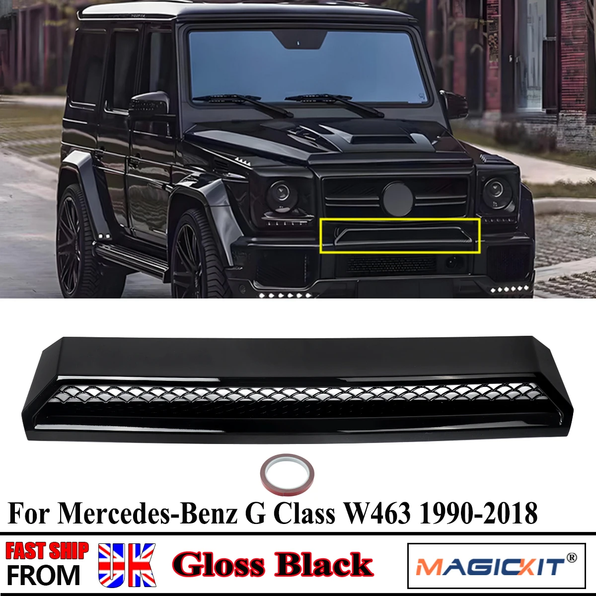 

Front Bumper Lower Grille For Mercedes-Benz W463 G550 G500 G55 G65 G63 1990-2018 G63 Style Centre Grille Gloss Black