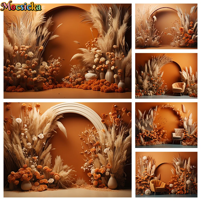 

Golden Yellow Flower Wall Backdrop Photography Arch Straw Door Baby Shower Girls Family Background Decor Photo Studio Photozone