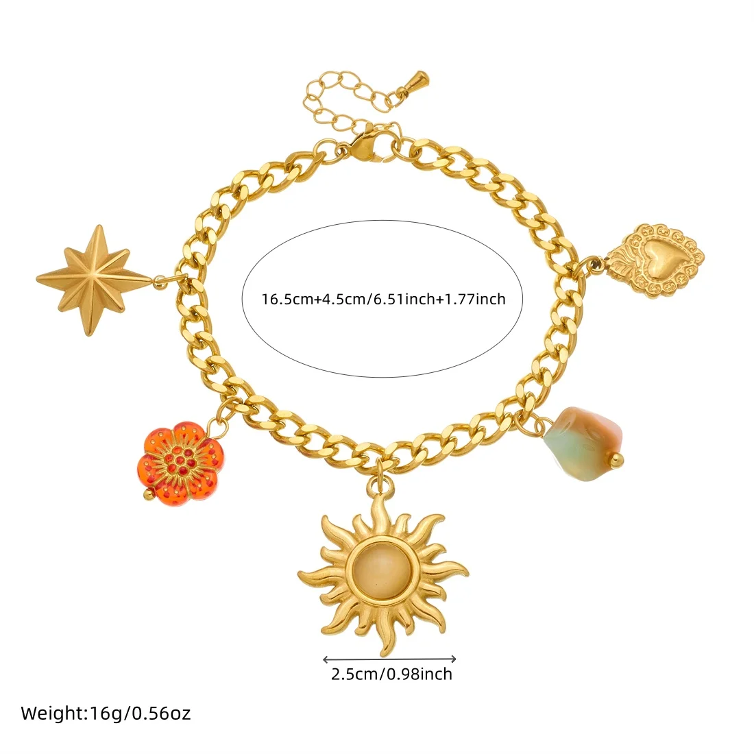 DIEYURO 316L Stainless Steel Sunflower Heart Star Crystal Pendant Necklace Bracelet Set Lady New Fashion Jewelry Glamorous