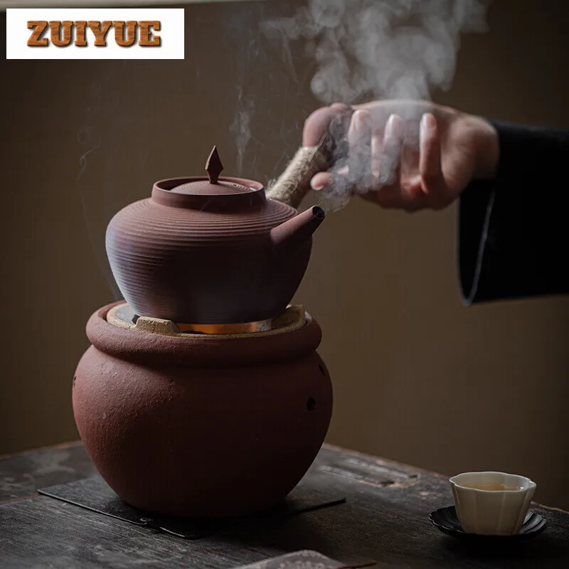 600ml Japanese Style Coarse Clay Teapot for Carbon Furnace Ceramic Tea Maker Boiling Kettle Warmer Tea Stove Side Handle Pot