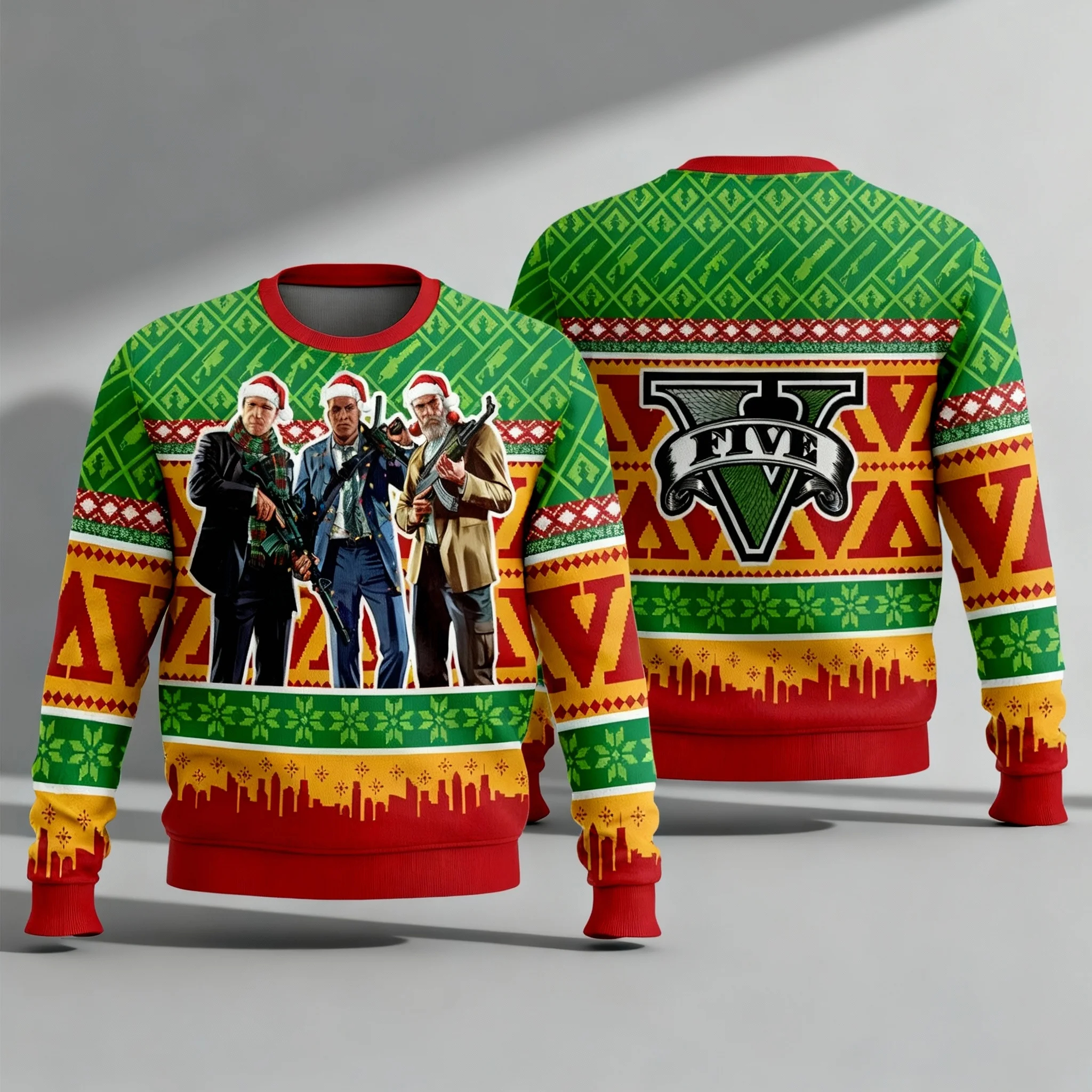 سلسلة ألعاب الفيلم الكوميدي GTA5 Emojis سترة قبيحة لحفلة عيد الميلاد مع قلنسوة هدية للكبار للخريف/الشتاء