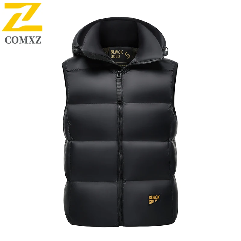 

COMXZ пуховик, жилет, мужской зимний роскошный черный золотой яркий теплый белый жилет на утином пуху, уличный лыжный пуховик с защитой от холода