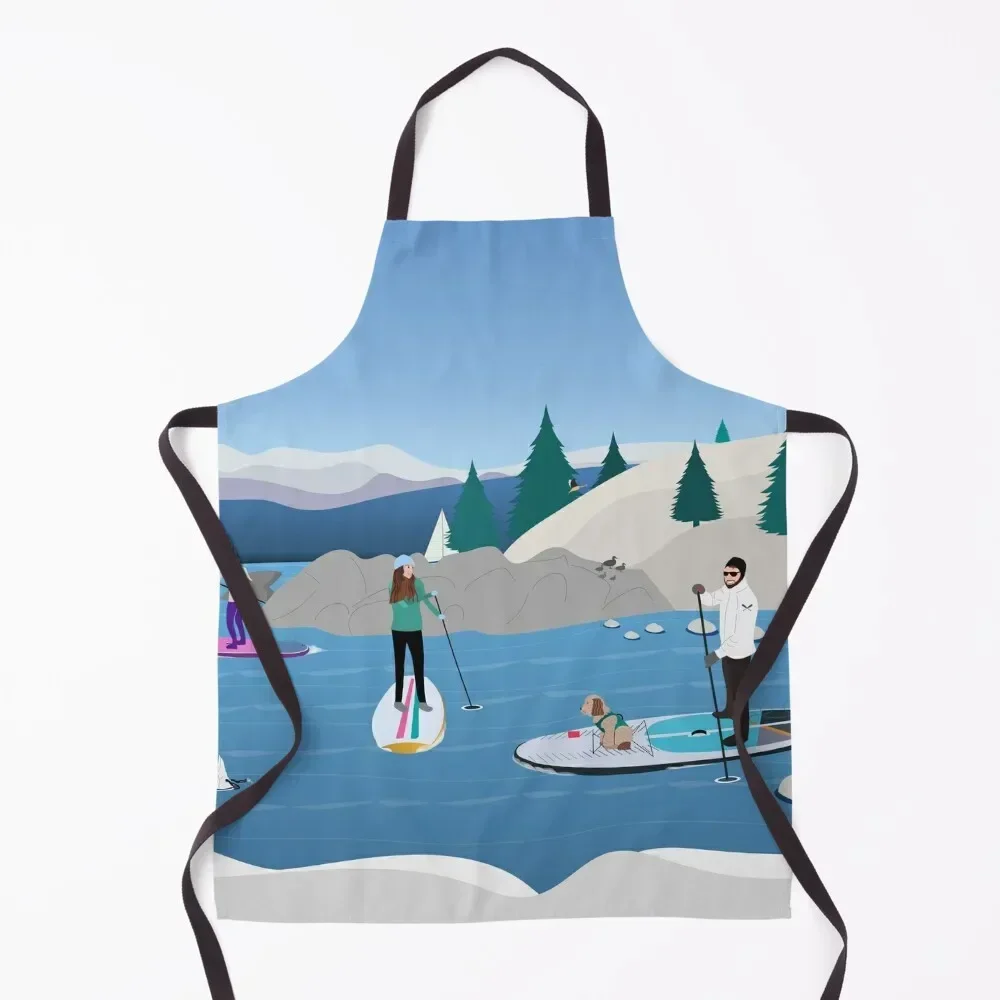 

Winter Paddling, Escape to the Lake Apron Kitchen Kawaii Accessories kitchen item Customizable Woman Apron