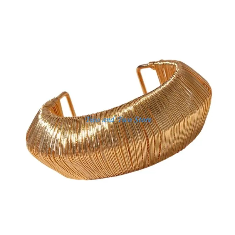 HX6F Versatile Open Geometric Bangle Metallic Finish Bracelet Unisex Accessory Gift