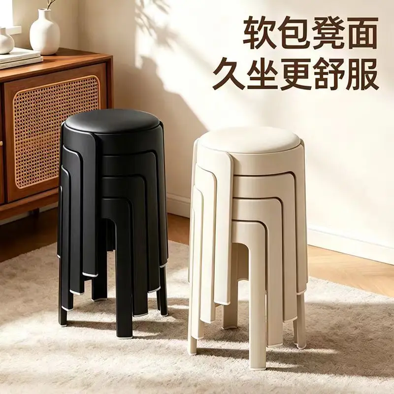 Light Luxury Soft Bag Round Chair Household Stackable Plastic Chair Dining Table Stool Makeup Stool nordic furniture taburete