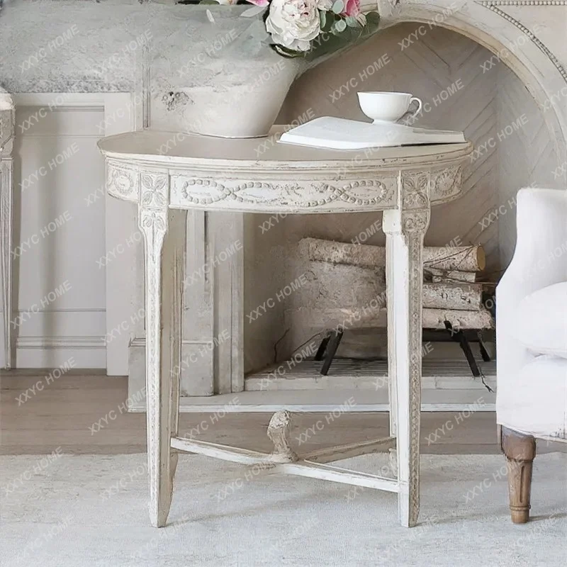 country retro solid wood carving flower coffee table small round table living room table