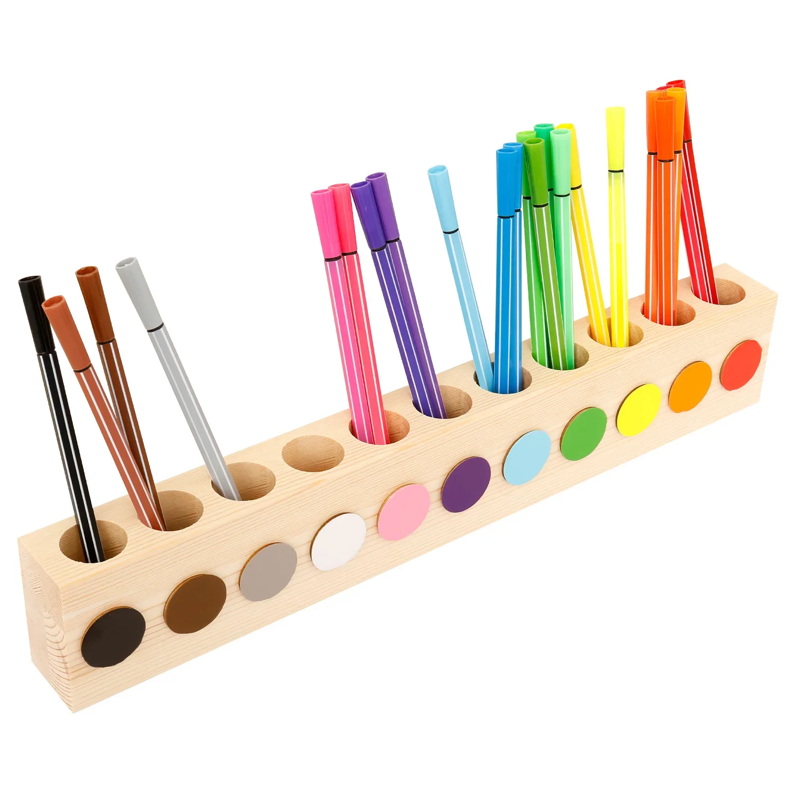 Wood Pencil Holder with 11 Holes Rounded Corner Design Pen Holder Creative Desktop Stationery Organizer Decorative School Office