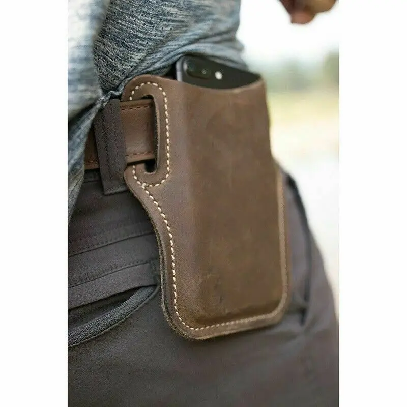Männer Telefon Fall Holster Handy Schleife Holster Gürtel Taille Tasche Requisiten Leder Geldbörse Telefon Brieftasche Lauf Beutel Reise Camping Taschen – Detail 1