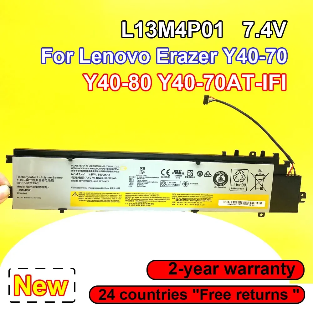 

New L13M4P01 Laptop Battery For Lenovo Erazer Y40-70 Y40-80 Y40-70AT-IFI Series L13L4P01 L13C4P01 7.4V 48Wh 6600mAh High Quality