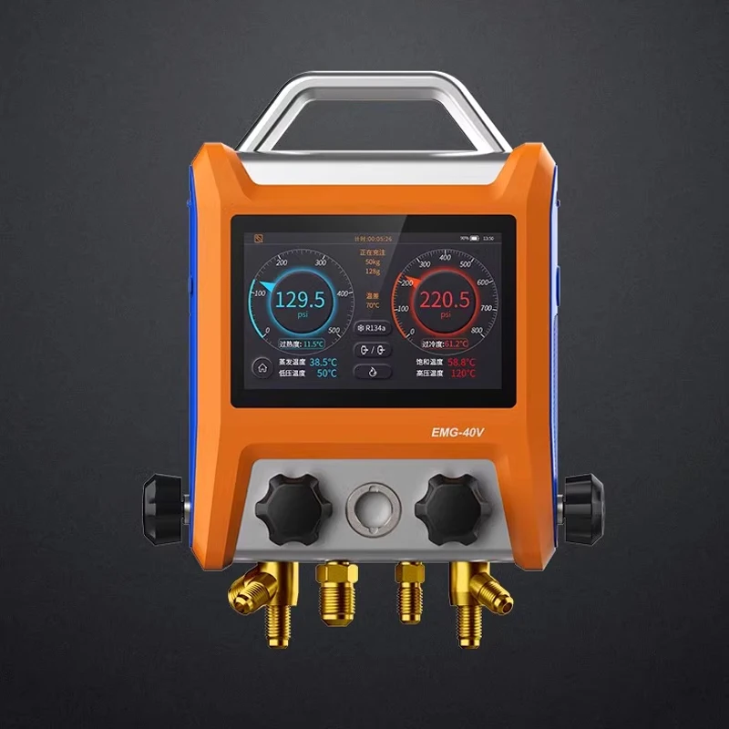 EMG-40V Intelligent 4 Valves Digital Manifold Kit with 5” Smart Touch Screen HVAC Gauge with Bluetooth