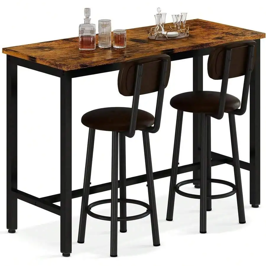Bar Table Set, Pub Height Dining Furniture Group, Kitchen Island Breakfast Nook Counter, Compact Table With Two Upholstered Stoo