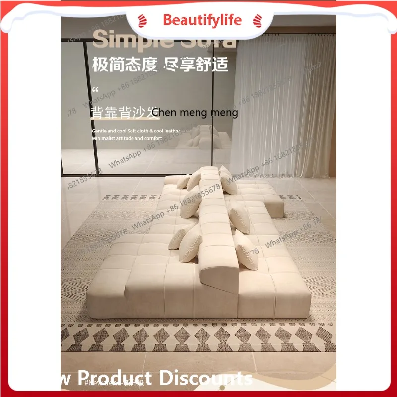 

a38 Double-sided backrest, frosted cloth cream wind, large flat-floor villa with sofa combination on both sides