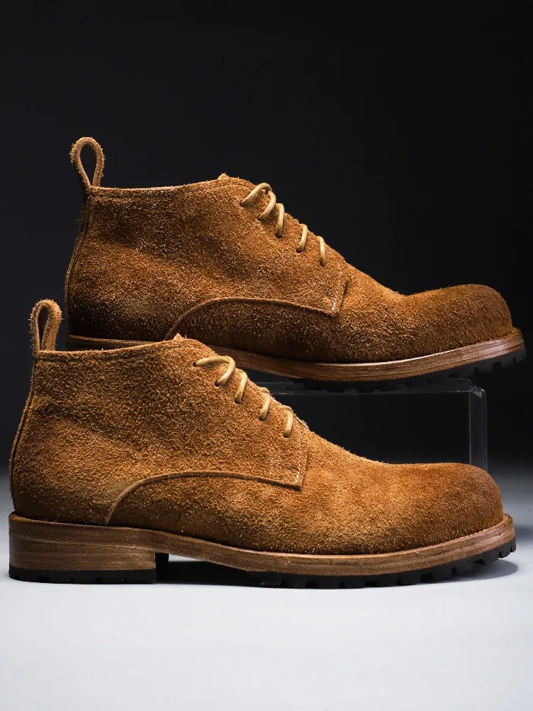 Men Retro Outdoor Chukka Desert Boots Distressed Brown Suede Upper Lace‑up Chunky Sole Durable Daily Walking Work Ankle Boots