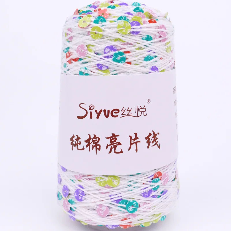 100g 3mm+6mm Sequin Pure Cotton Yarn, Hand Woven DIY Fashion Clothes and Accessories Crochet Thread, Birthday Gift Knitting Yarn
