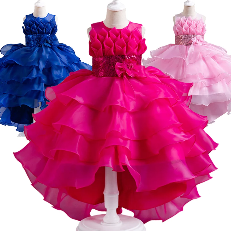 

Luxury Rose Flower Cocktail Dress for Girls Floor Length Cake Tiered Birthday Party Dresses Formal Occasion Children Clothing