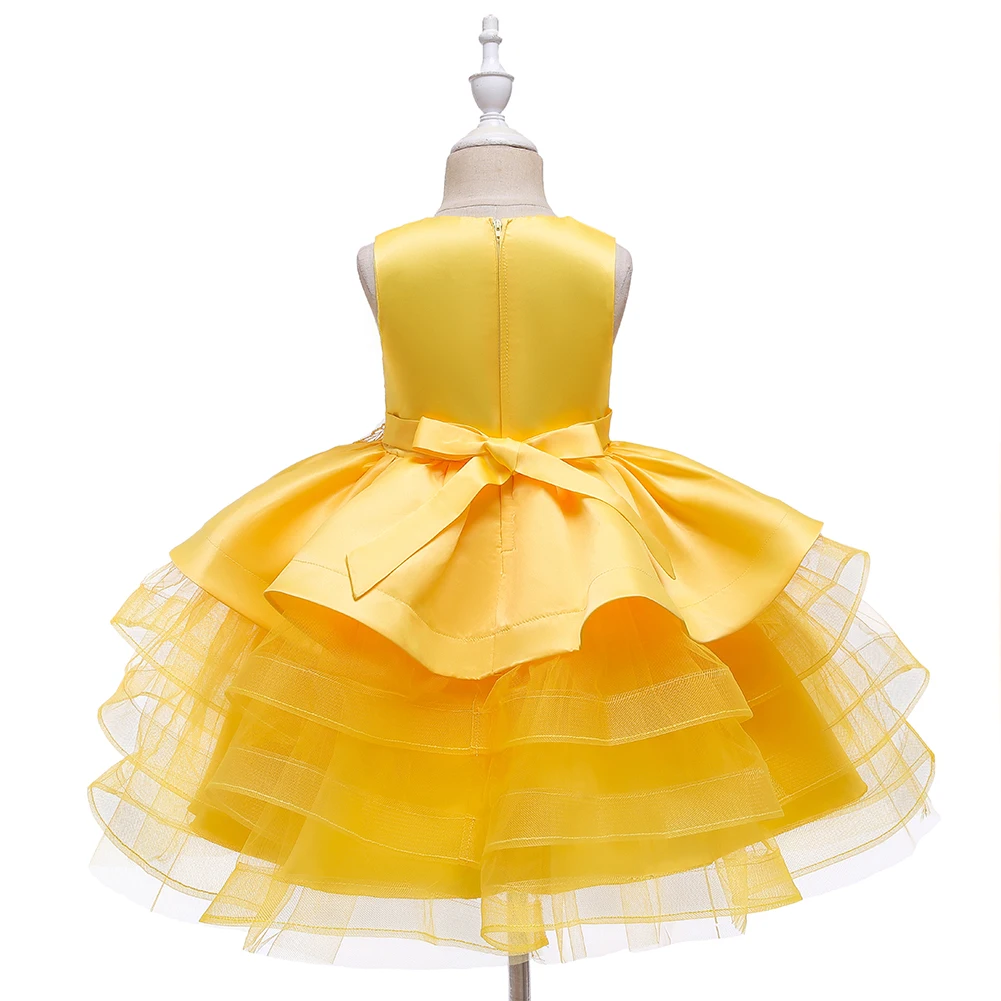 For 0 to 6 Year Yellow Girl\'s Dress Fluffy Child Mesh Kids Dress Performance Christmas Dress